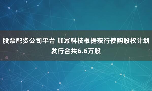 股票配资公司平台 加幂科技根据获行使购股权计划发行合共6.6万股